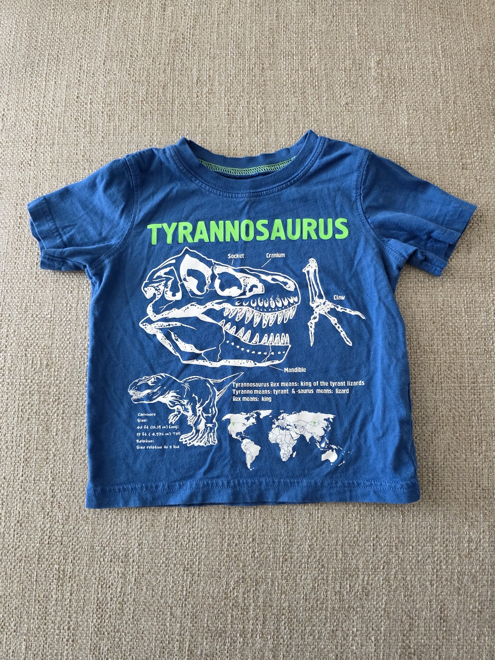 Carter's Tyrannosaurus Graphic Tee - Blue with Neon Green Text